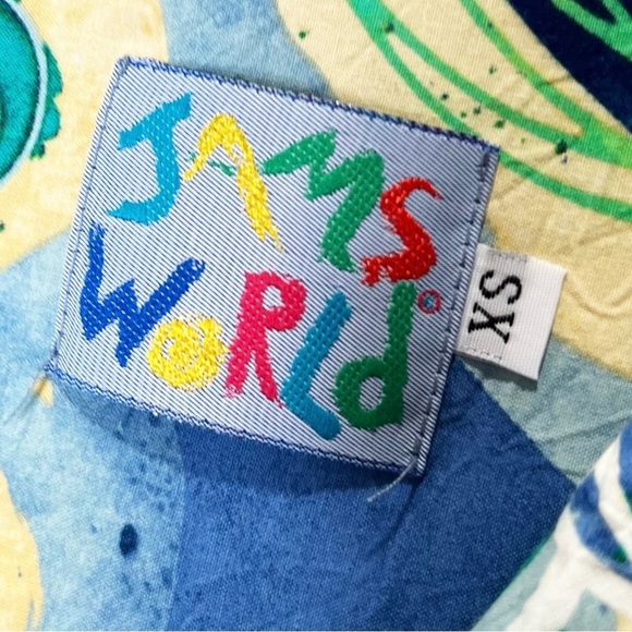 Jams World Sienna Blue Button Down Vintage Top Hawaiian Floral Neon Rainbow - Picture 7 of 8